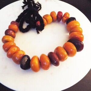 RARE MASSIVE RONDELS NATURAL MULTICOLOR MOROCCAN AMBER RESIN STONE NECKLACE F